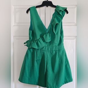Green Ruffled Sleeveless Romper